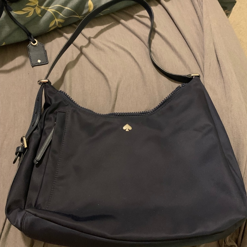 Kate Spade Navy Blue Nylon Hobo Bag with Side Zipper Pocket (gently used).